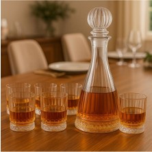 7 Parça Kristal Viski Seti, Çizgi Desenli Karaf ve 6 Kristal Bardak