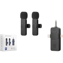 AyrStore Kablosuz Çift Mikrofon 3.5 mm + Type-C + Lıghtnıng Siyah HDX2782