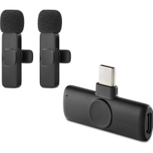AyrStore Kablosuz Çift Mikrofon Type-C Siyah HDX2789