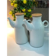 Bambu Kapaklı Beyaz Porselen Yağdanlık, 1000ML, Şık ve Fonksiyonel Tasarım