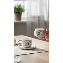 24K Altın Süslemeli Nazar Çiçeği Temalı 2’li Türk Kahvesi Fincan Seti