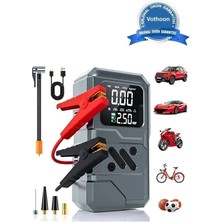 Derin Stok ST-9654 Şarjlı 10.000 Mah Taşınabilir Araç Hava Kompresörü Akü Takviyeli Dijital Ekranlı Işıklı