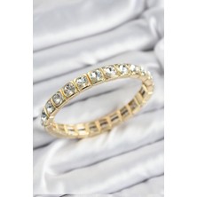 AyrStore Pirinç Zirkon Taşlı Kare Model Gold Renk Lastikli Kadın Bileklik - TJ-BB7497