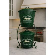 Şık 2 Katlı Metal Patates ve Soğan Saklama Standı, Havalandırmalı, Kapaklı