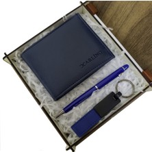 AyrStore Mavi Cüzdan Kalem ve Deri Mavi Anahtarlık Set