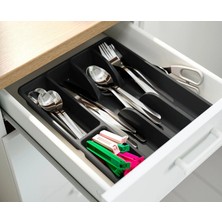 IKEA Quality Çekmece Içi Kaşıklık 31X26X4 cm 5 Bölmeli Plastik Düzenleyici Organizer Çatal Bıçaklık Antrasit Renk