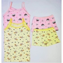 Adn Underwear 2 Adet Kız Çocuk Desenli Atlet Boxer Külot Takım Pamuklu Pembe Sarı Set