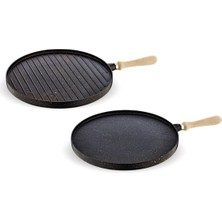 Çift Taraflı Gözleme Tavası, 36 Cm, Yapışmaz Granit Kaplama, Siyah