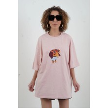 Zelish My Sister Pudra Gözlüklü Köpek Baskılı Soluk Efektli Oversize Tshirt