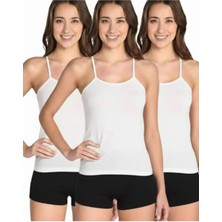 Tusebu Kadın Beyaz Ip Askılı Pamuklu Atlet 3'lü Paket - Basic Ribana Atlet Seti