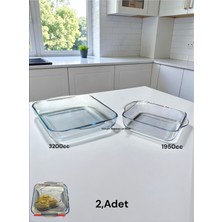 2'li Borcam Tepsi Seti, Büyük ve Küçük Kare Pişirme Kapları