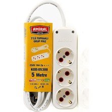 AyrStore 3 Lü Topraklı 5 Metre Kablolu Grup Priz