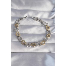 AyrStore Vip Seri Pirinç Çift Renkli Zirkon Taşlı Içi Boş Kalp Tasarımlı Bileklik - TJ-BB6124