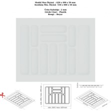 Büyük Boy Çekmece Içi Kaşıklık ve Düzenleyici, 62X49 Cm, Beyaz