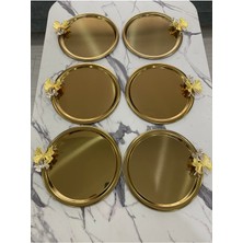 6'lı Kelebekli Yuvarlak Gold Sunum ve Servis Tepsisi 22 cm
