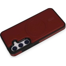 Derin Stok Galaxy S24 Kılıf Ozzi Magsafe Deri Kapak - Kırmızı