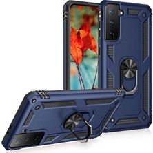 Derin Stok Galaxy S21 Kılıf Sofya Yüzüklü Silikon Kapak - Lacivert