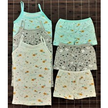 Adn Underwear 3 Adet Kız Çocuk Desenli Atlet Boxer Külot Takım Pamuklu Ekru Gri Mint Set