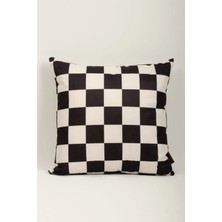 Mefaks Tekstil Kare Desenli Babyface Kırlent Kılıfı 45X45 cm Gizli Fermuarlı Siyah - Beyaz