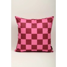 Mefaks Tekstil Kare Desenli Babyface Kırlent Kılıfı 45X45 cm Gizli Fermuarlı - Bordo