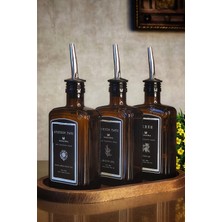 Oval Ahşap Stantlı Amber Zeytinyağı ve Sirke Şişesi 3'lü Set