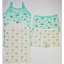 Adn Underwear 2 Adet Kız Çocuk Desenli Atlet Boxer Külot Takım Pamuklu Mint Ekru