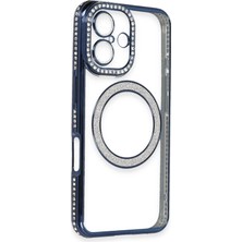 Derin Stok Iphone 16 Kılıf Joke Simli Magneticsafe Kılıf - Lacivert