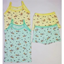 Adn Underwear 2 Adet Kız Çocuk Desenli Atlet Boxer Külot Takım Pamuklu Mint Sarı
