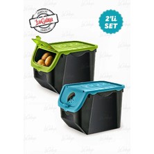 2'li Büyük Boy Coral Plastik Patates ve Soğan Sepeti, Saklama Kabı, 12L, Mavi-Yeşil