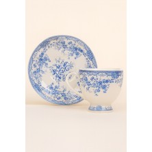 Çiftli Floral Desenli Porselen Kahve Fincanı ve Tabak Seti