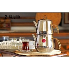 Gold Kulplu Çelik Çaydanlık Takımı, Orta Boy 2-4 Kişilik, Şık Tasarım