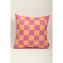 Mefaks Tekstil Kare Desenli Babyface Kırlent Kılıfı 45X45 cm Gizli Fermuarlı Pembe – Hardal Sarısı