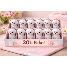 Lumiyo Sevimli Beyaz Köpek Anahtarlık – Poodle Figürlü Anahtarlık 20'li Paket