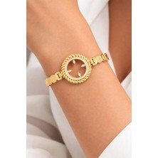 Lia Charm Altın Kaplama Zirkon Taşlı Çeyrek Altın Çerçeveli Kelepçe Bileklik