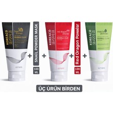 3'lü Mucize Bubble Clay Yüz Maskesi (Salyangoz Özlü + Red Dragon + Matcha)