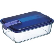 Dikdörtgen Cam Saklama Kabı, Mavi Kapak, 197 Cc, Pratik Kullanım