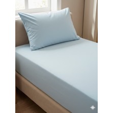 Maki Home %100 Pamuklu Buz Mavisi 90X190+50X70 cm Tek Kişilik Lastikli Çarşaf Takımı