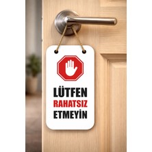 Rahatsız Etmeyin Kapı Kolu Askı Levhası Metal Baskı 7,5X16CM Kapı Uyarı Tabelası