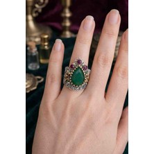 MSZ Silver 925 Ayar Gümüş Telkari Damla Taşlı Otantik Kadın Yüzük – Vintage Tasarım Büyük Taşlı El Yapımı Yüzük