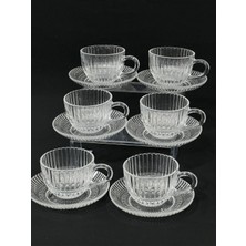 Kristal Görünümlü 12 Parça Cam Fincan Takımı, Şık Çay ve Kahve Seti