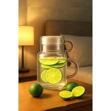 Şık Pembe Detaylı Cam Başucu Sürahi ve Bardak Takımı