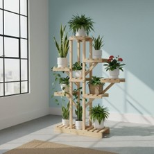Evdekka Ahşap Çok Katlı Çiçeklik Saksı Standı - 120 cm Yükseklik 100 cm Genişlik - Dekoratif Saksı Rafı