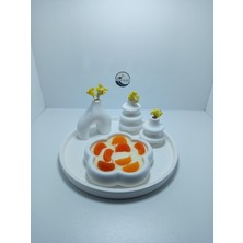 Deniz Kuzey Design Özel Tasarım 5'li Ev Dekorasyon Seti - Mandalina Mum & Minimalist Beyaz Taş Tozu Vazolar - Mandalina Kokulu