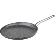 24 cm Bio Granit Krep Tavası, Ergonomik ve Yapışmaz, Gri Gövde, Platin Detay