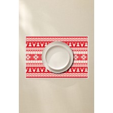 Çam, Geyik ve Kar Desenli 4’lü Amerikan Servis, 42X30 Pvc Kaplama Yılbaşı Silinebilir Set