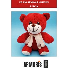 Armoris #ayıcık Kırmızı Peluş Atkılı Oyuncak Hediye Sevimli Kaliteli 25CM