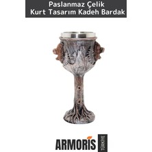 Armoris Yeni Dekoratif Özel Yapım Şık Hediyelik Sevgili Arkadaş Kurt Paslanmaz Çelik Kadeh Bardak 19*7 cm