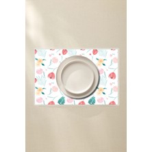 Karma Çiçek Desenli Amerikan Servis 4’lü - 42X30 Pvc Kaplamalı Silinebilir Masa Servisi