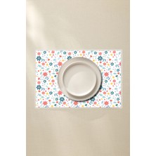 Küçük Çiçek Desenli Amerikan Servis 4’lü - 42X30 Pvc Kaplamalı Silinebilir Masa Servisi