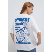 Mavi Şirinler Baskılı Beyaz Tişört 1614042-620